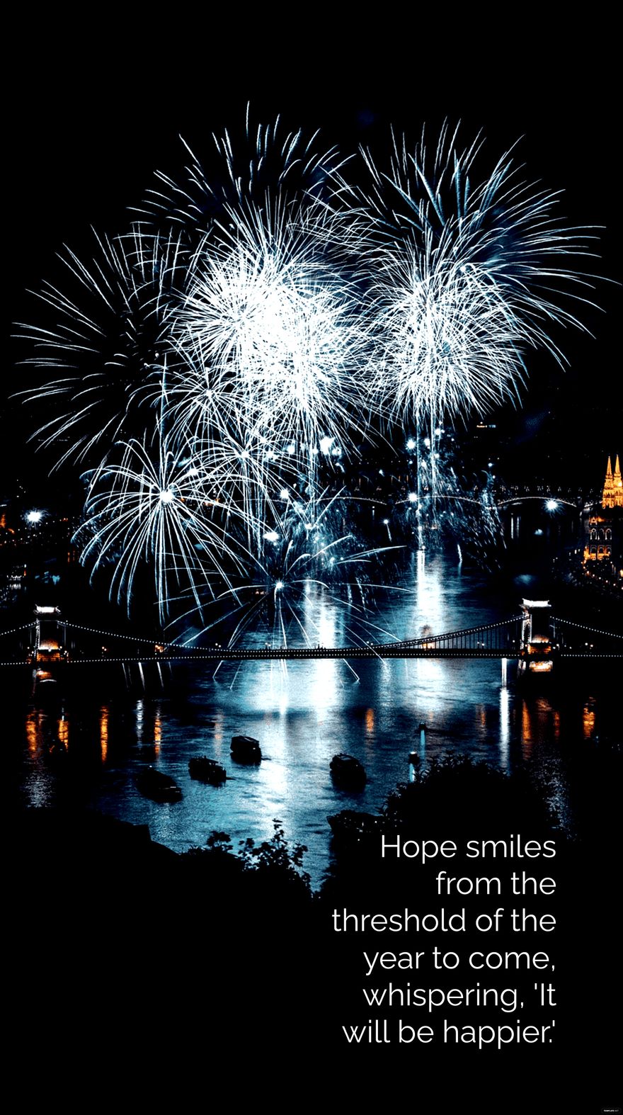 Free Hope smiles from the threshold of the year to come, whispering, 'It will be happier'. in JPEG