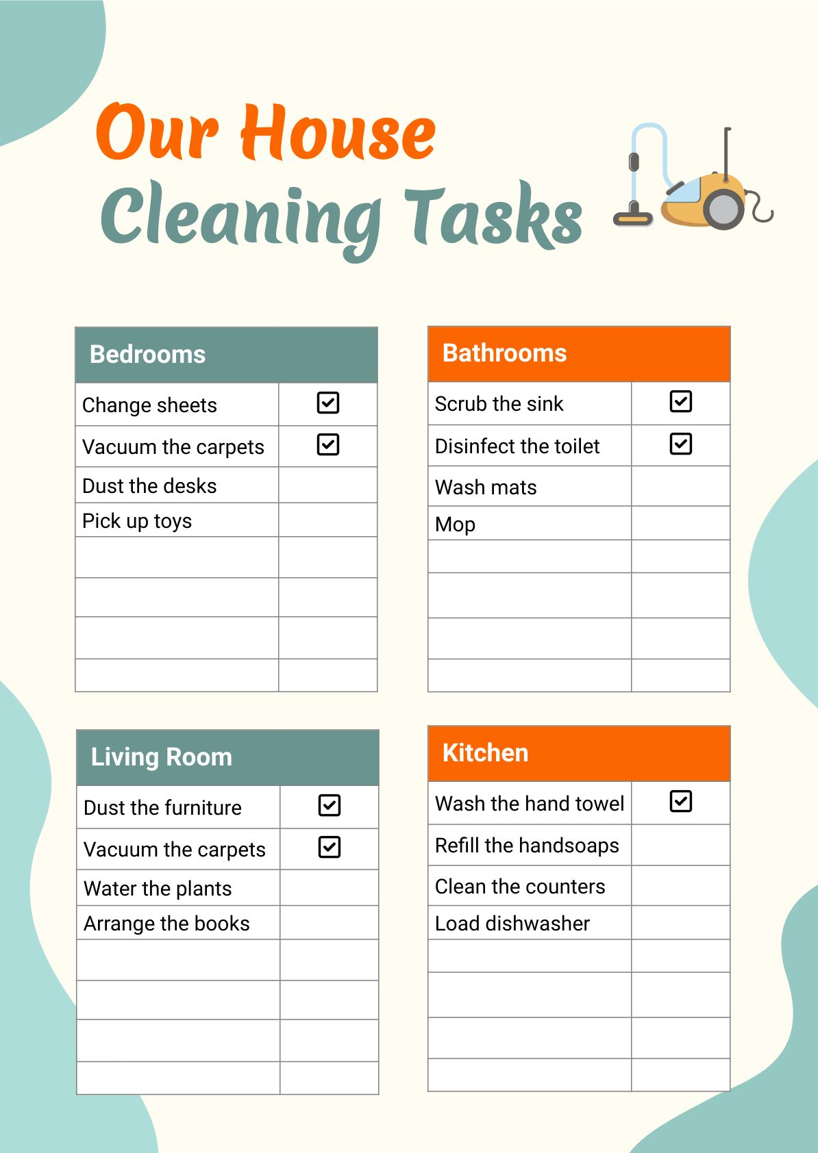 Home Cleaning Chart
