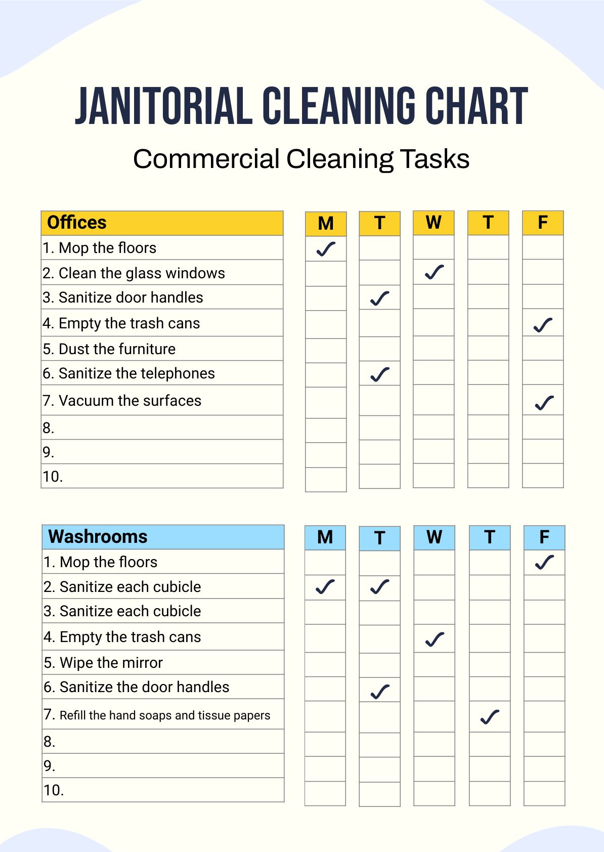 Janitorial Cleaning Chart