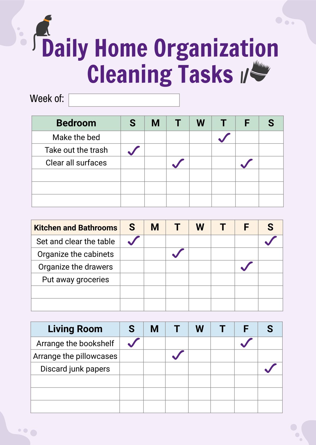 Home Organization Cleaning Chart