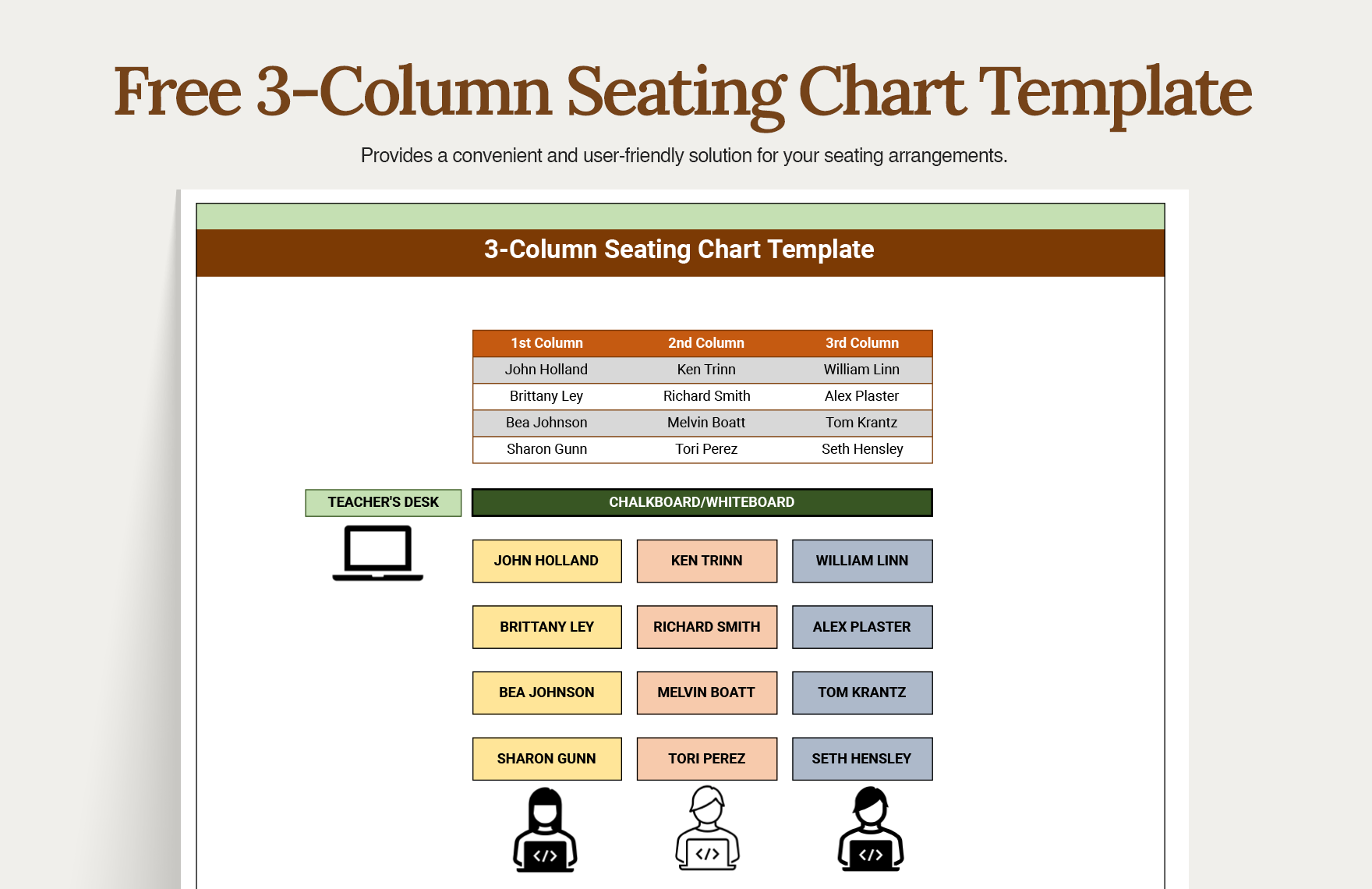 Free 3-Column Seating Chart Template