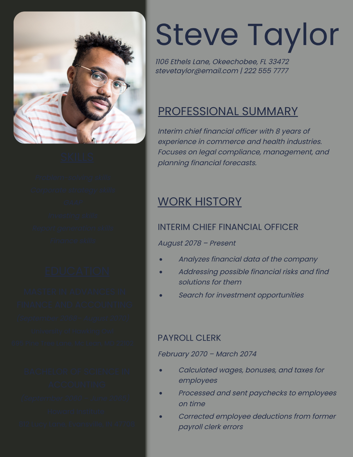 Interim Chief Financial Officer Resume Template