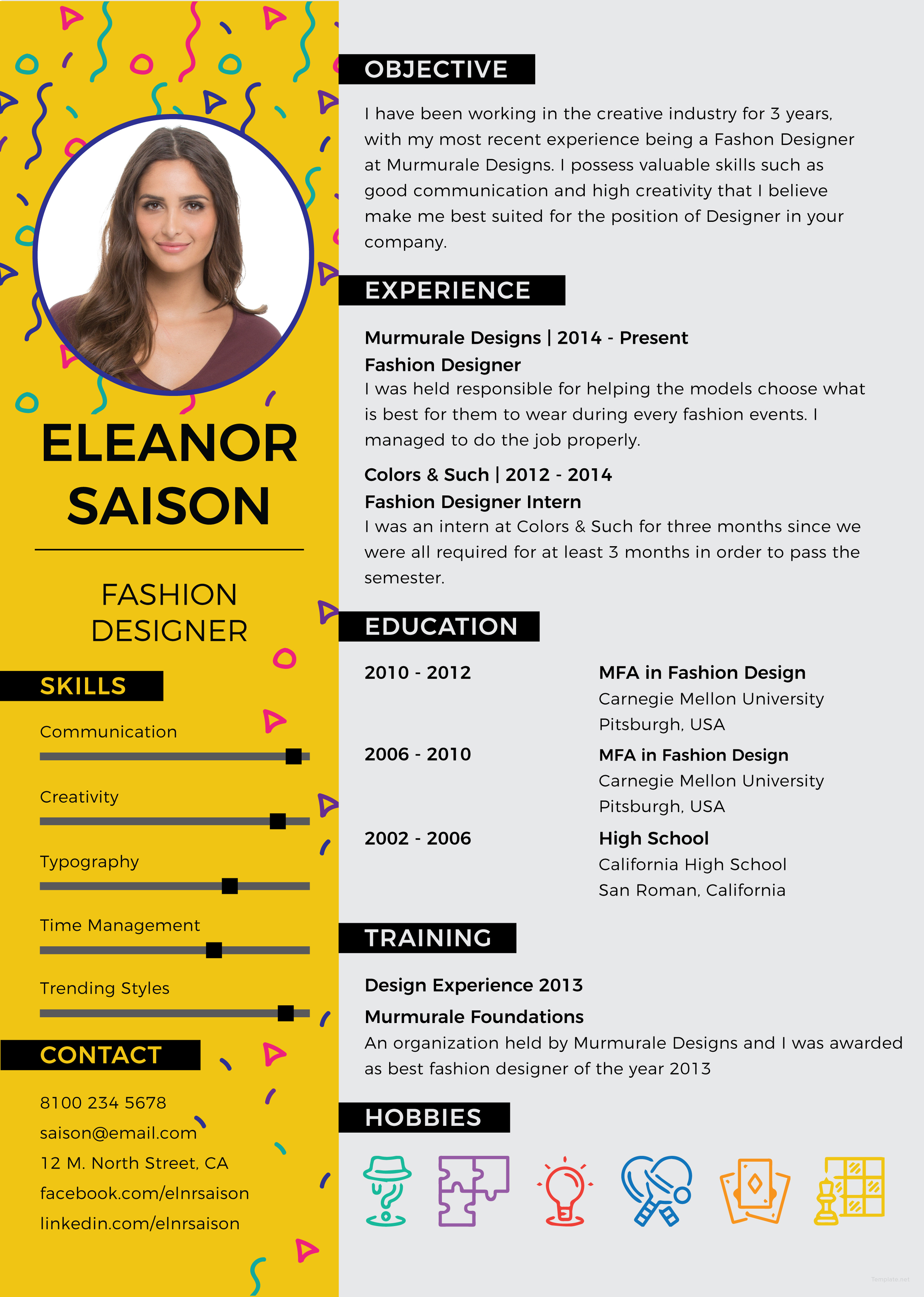 fashion designer resume template