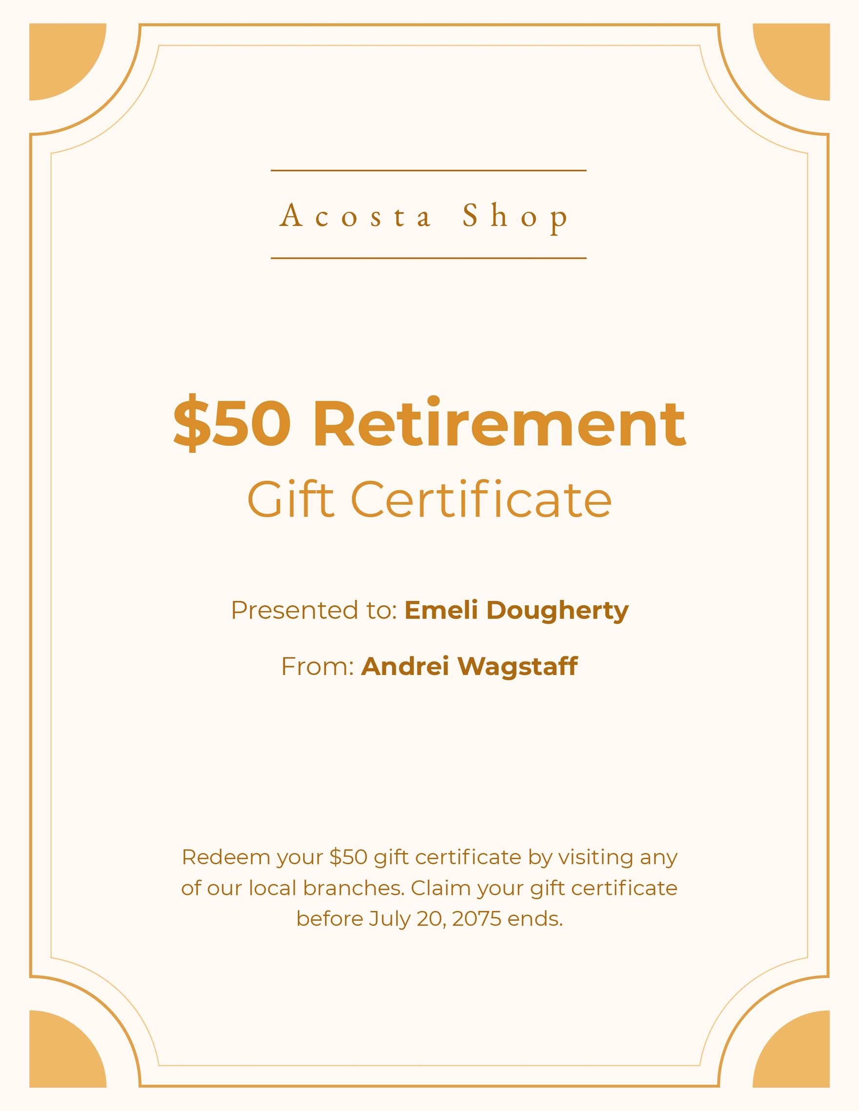 Free Sample Retirement Gift Certificate Template