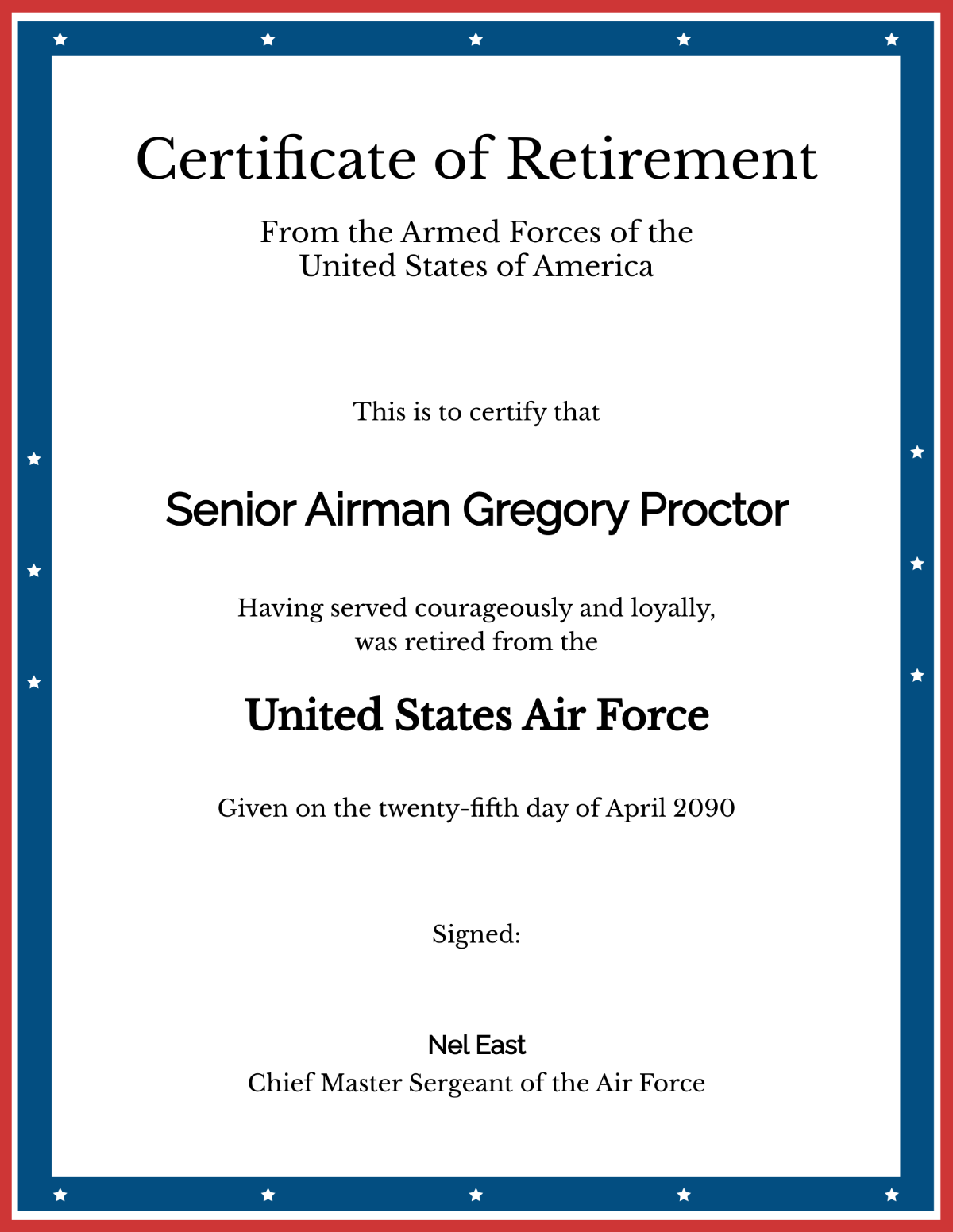 Military Retirement Certificate Template