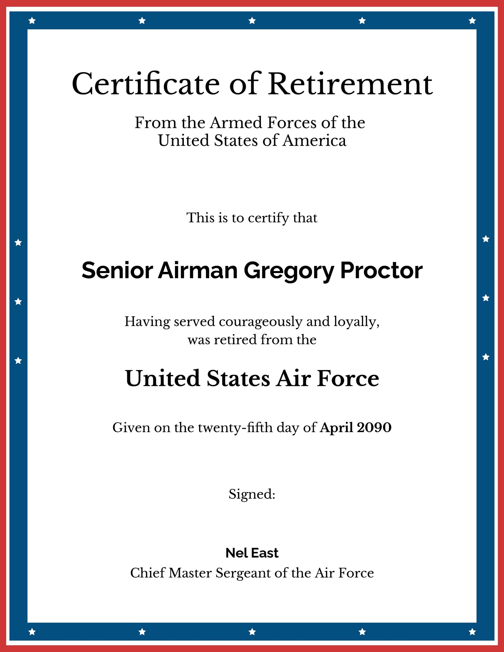 Military Retirement Certificate Template