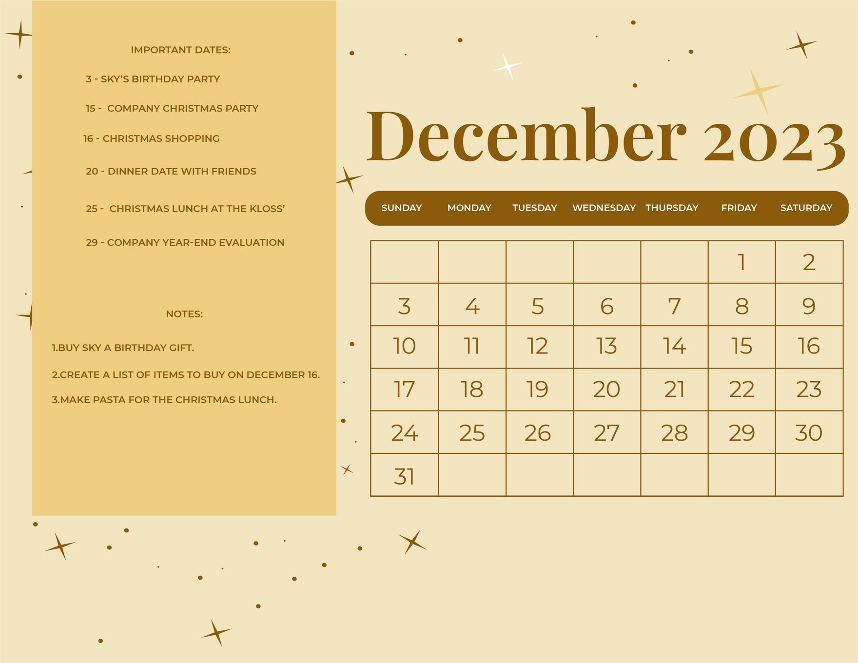 Fancy December 2023 Calendar