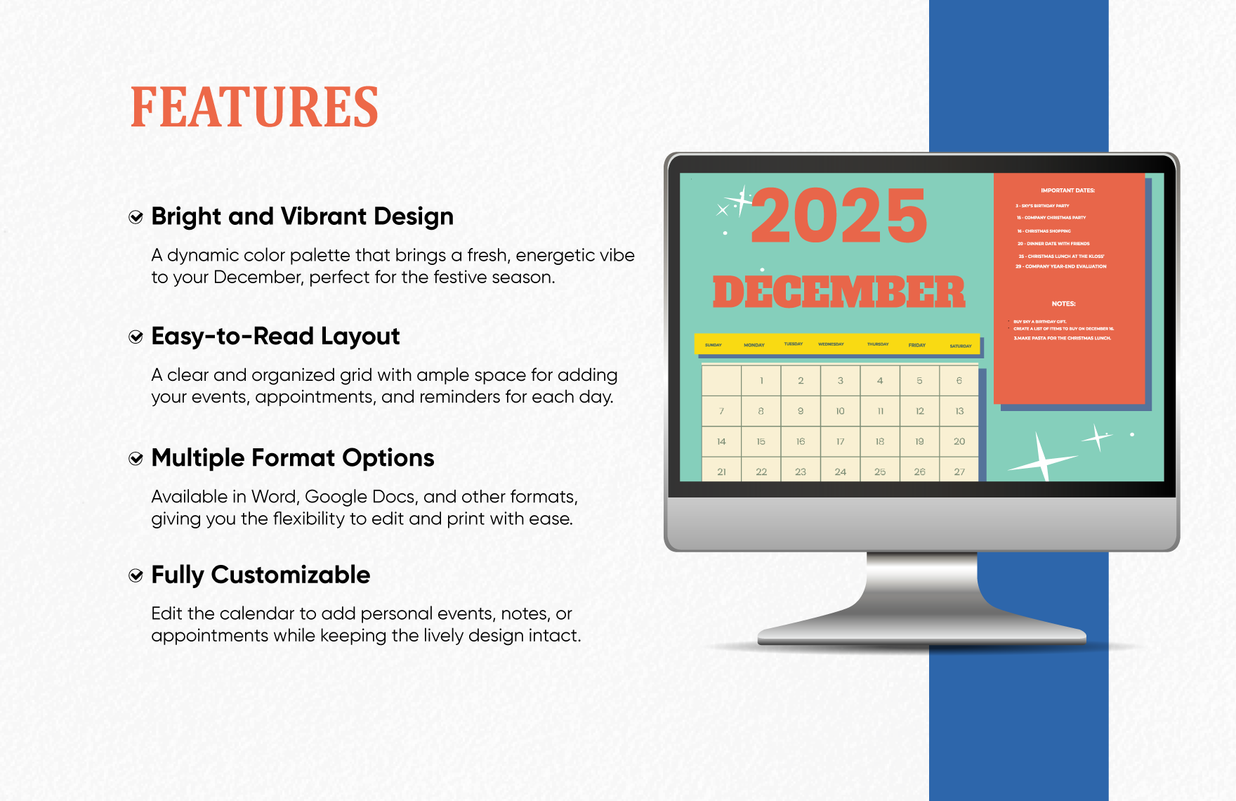 Colorful December 2025 Calendar