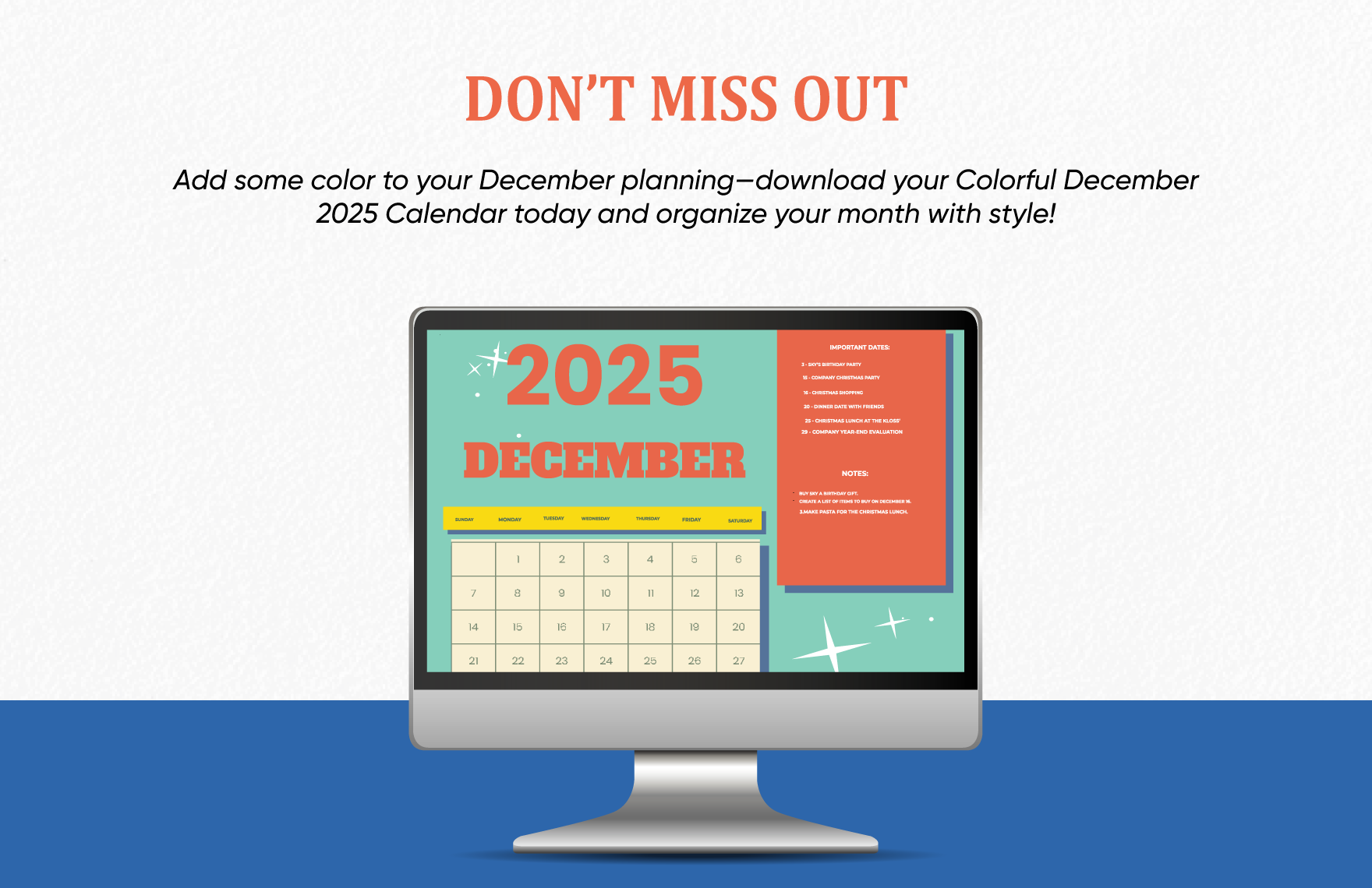Colorful December 2025 Calendar