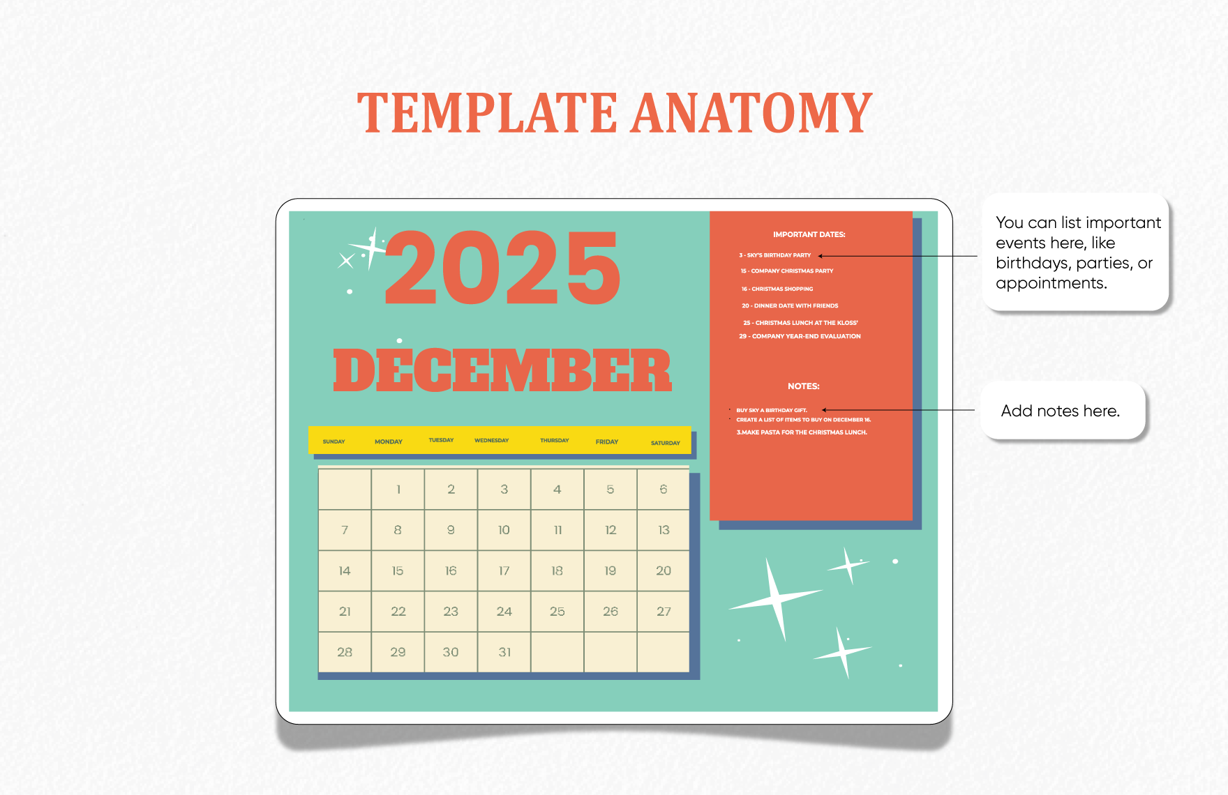 Colorful December 2025 Calendar