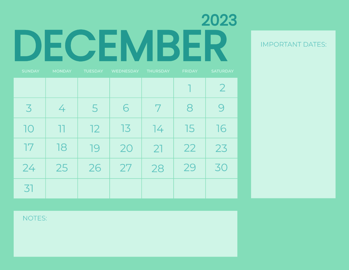 Blank December 2023 Calendar Template