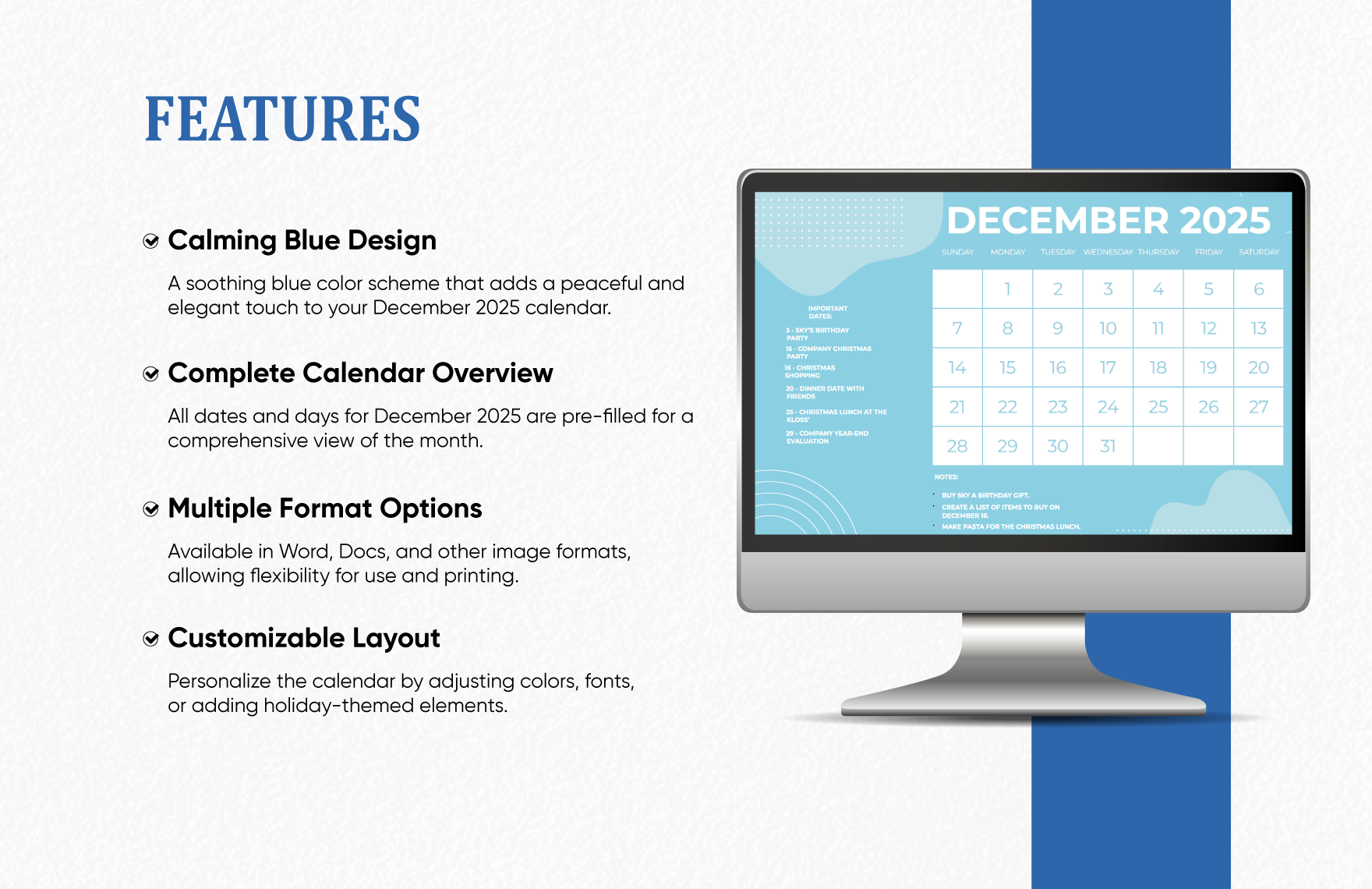 Blue December 2025 Calendar