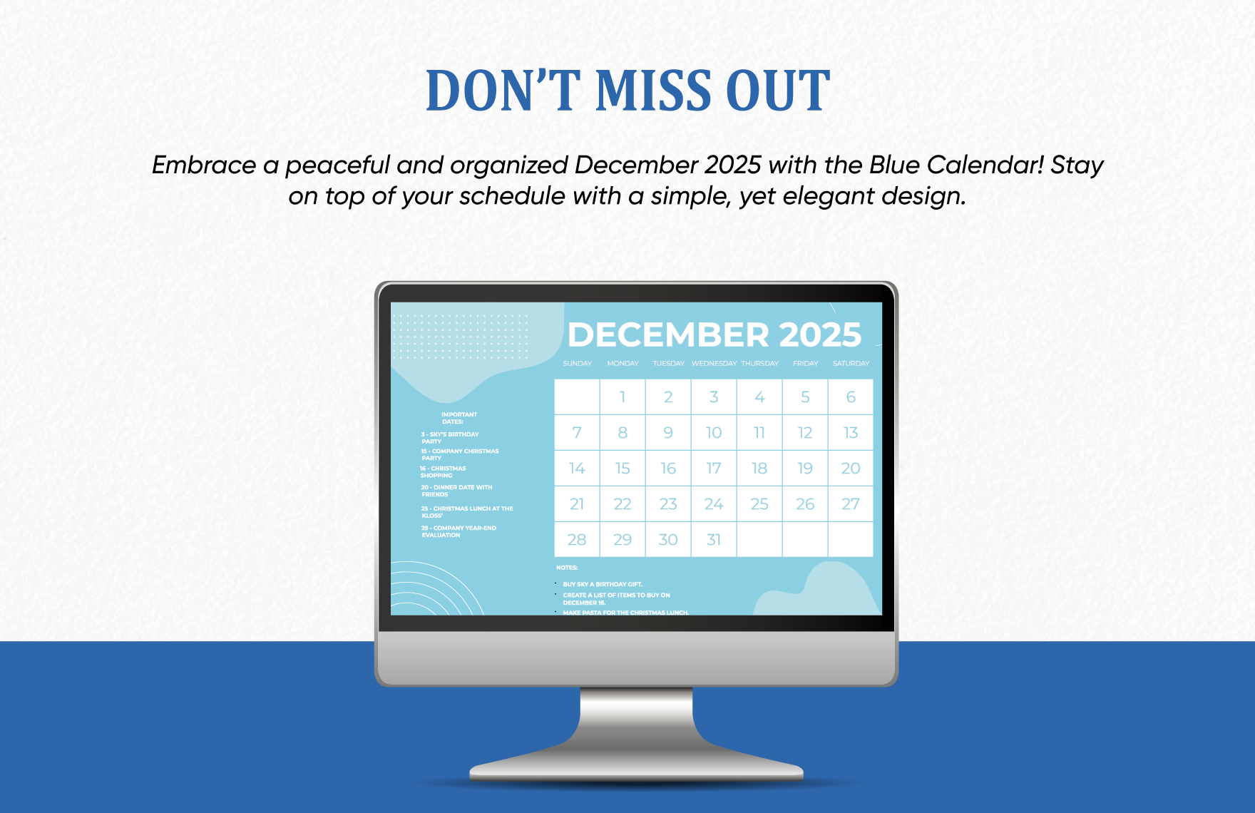Blue December 2025 Calendar