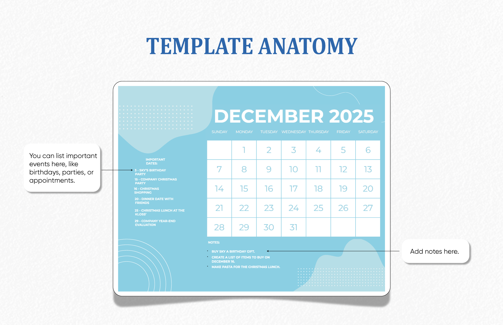 Blue December 2025 Calendar