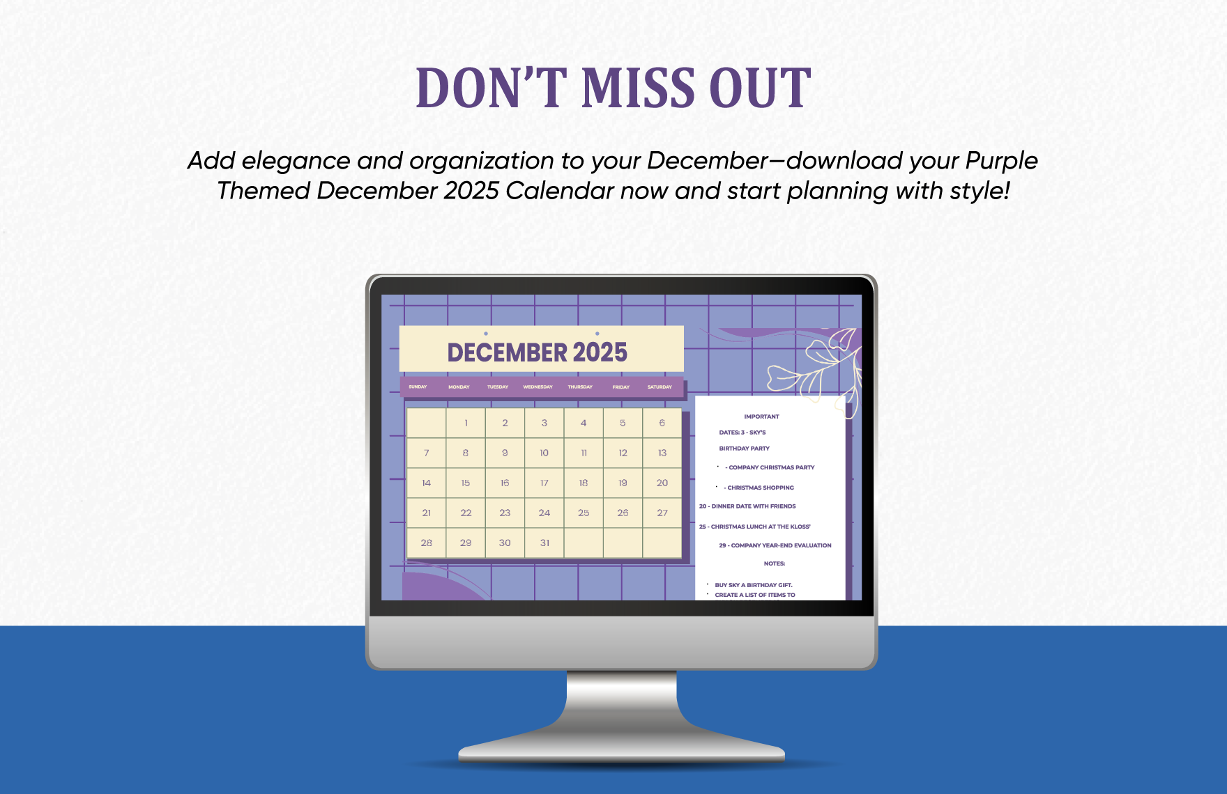 December 2025 Monthly Calendar