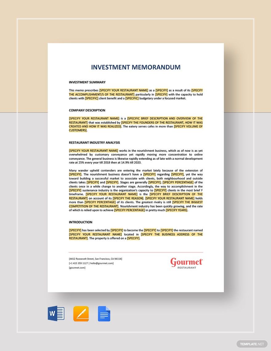 Investment Memorandum Template in Word, Pages, Google Docs - Download | Template.net