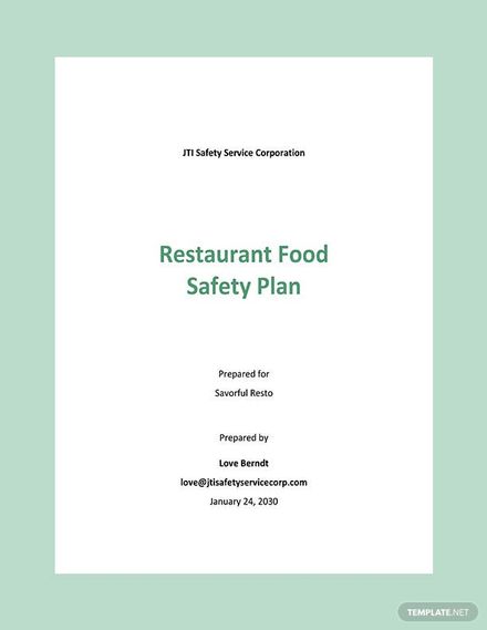 Restaurant Food Safety Plan Template Google Docs Word Apple Pages 
