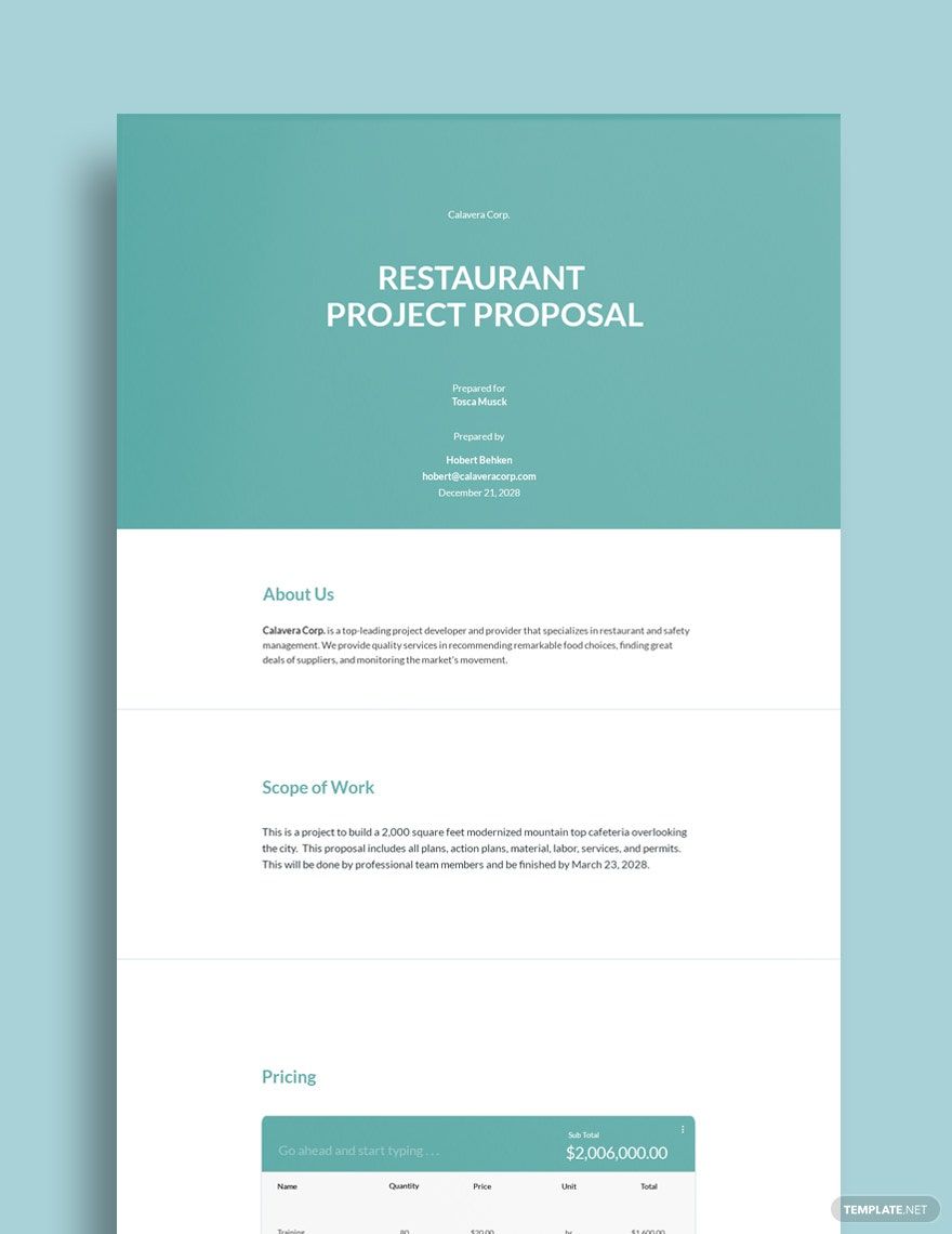 Restaurant Project Proposal Template