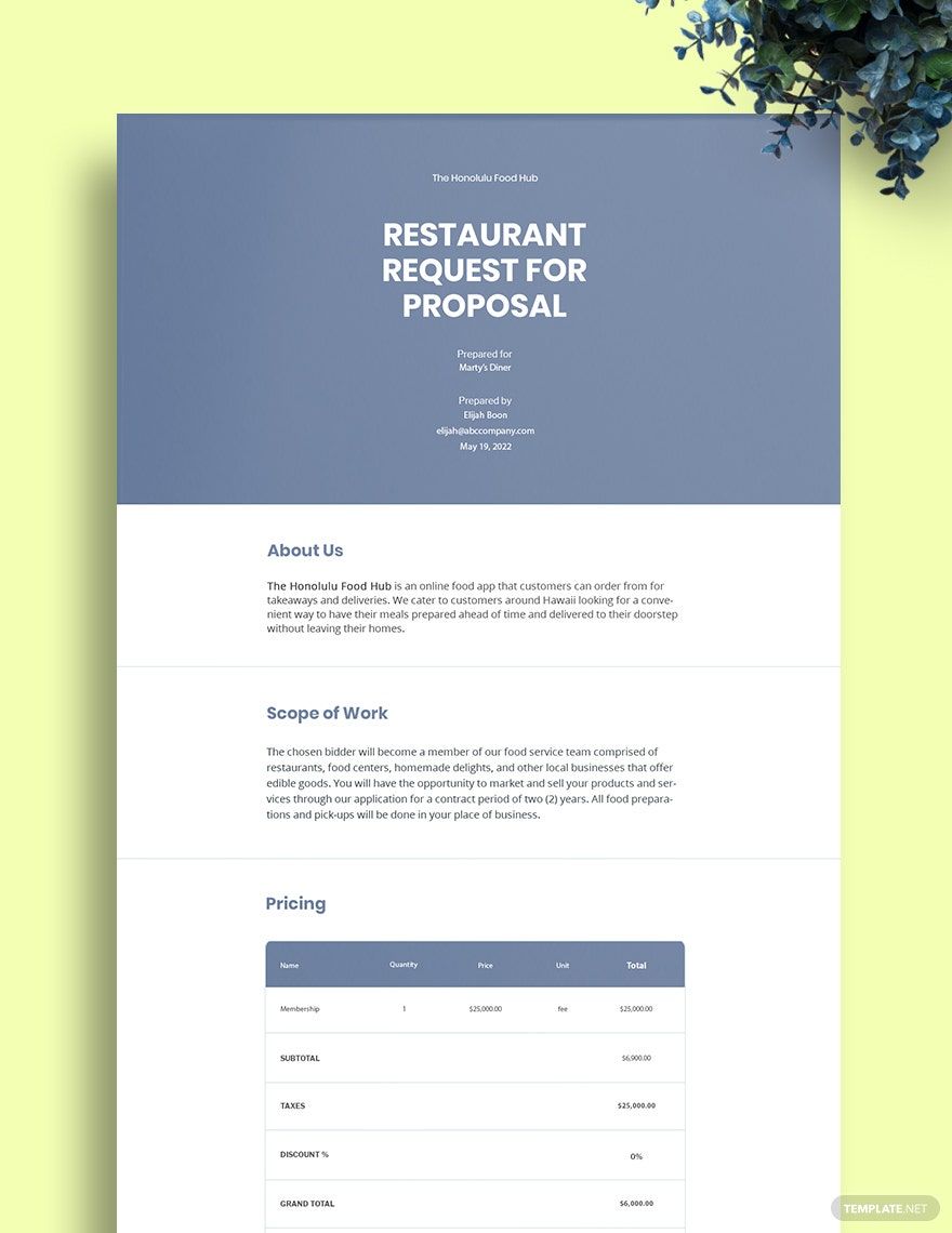 Restaurant Request for Proposal Template