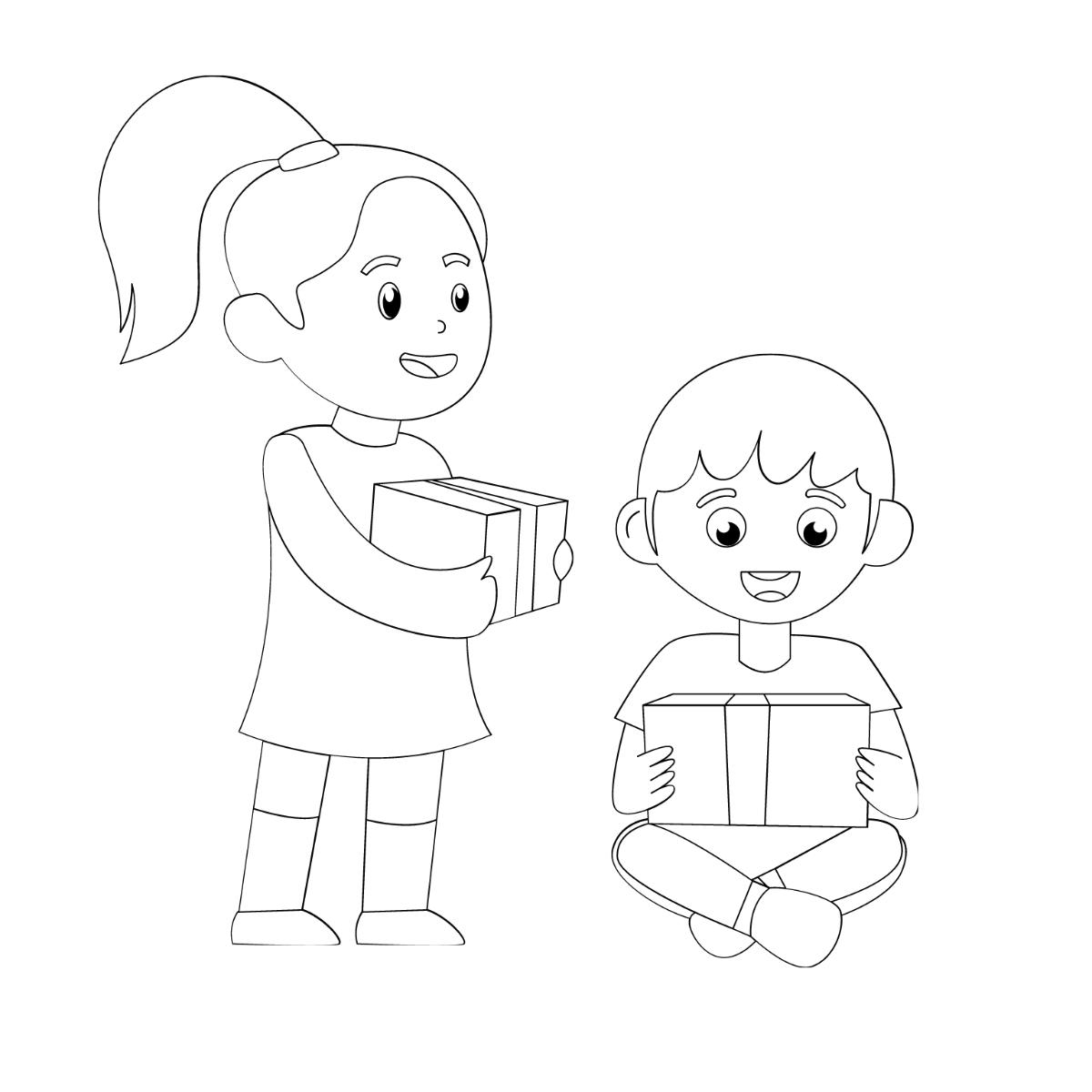 Free Kids Boxing Day Drawing Template