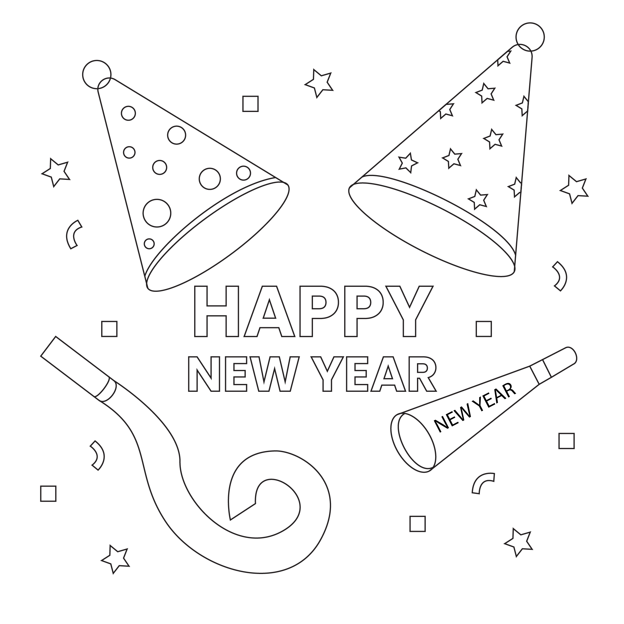 Free Beautiful New Year's Day Drawing Download in Illustrator, PSD