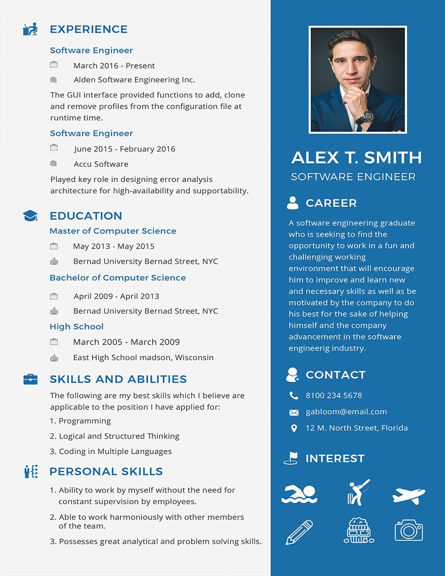 Free Resume for Software Engineer Fresher