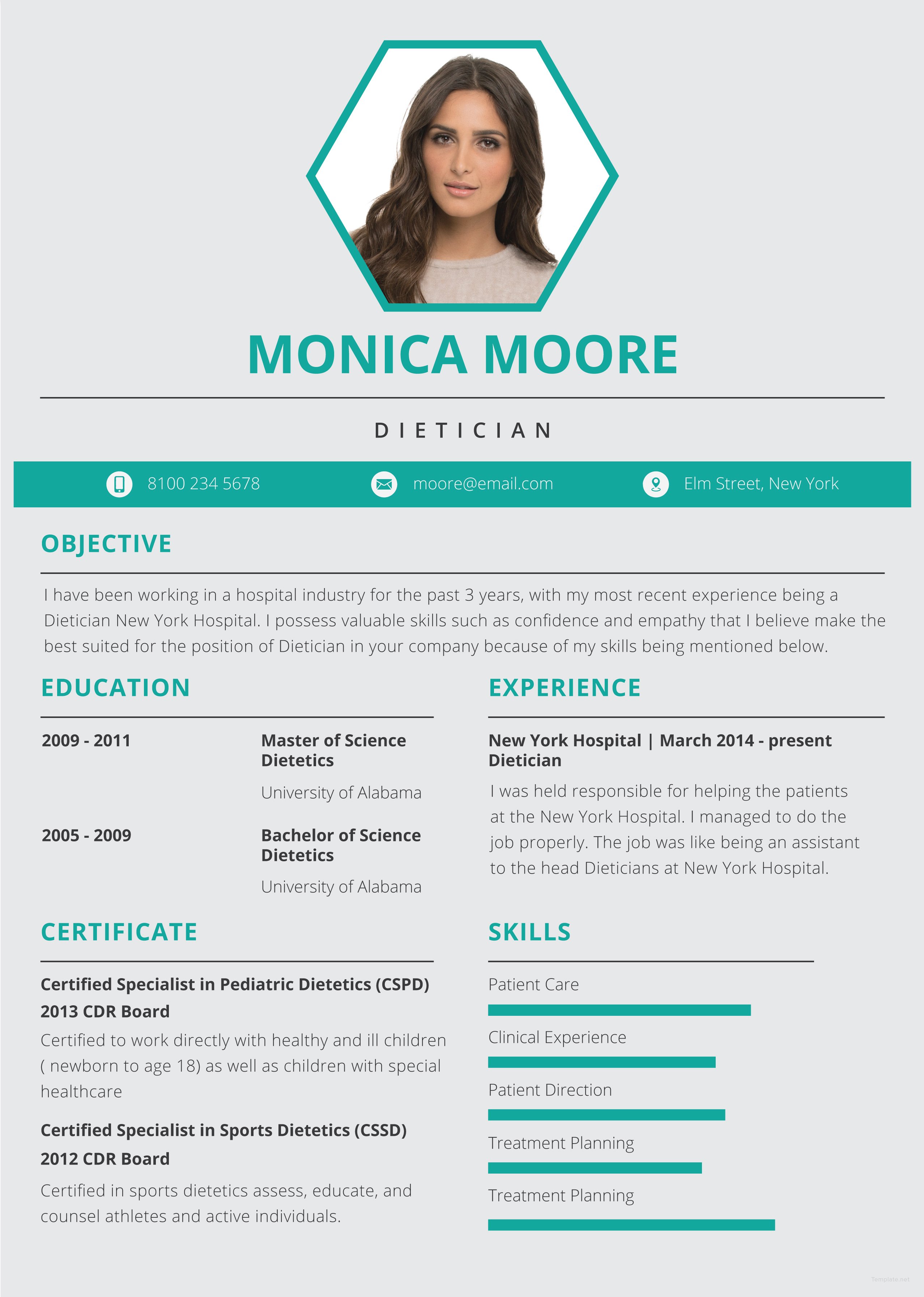 free dietician resume and cv template in adobe photoshop