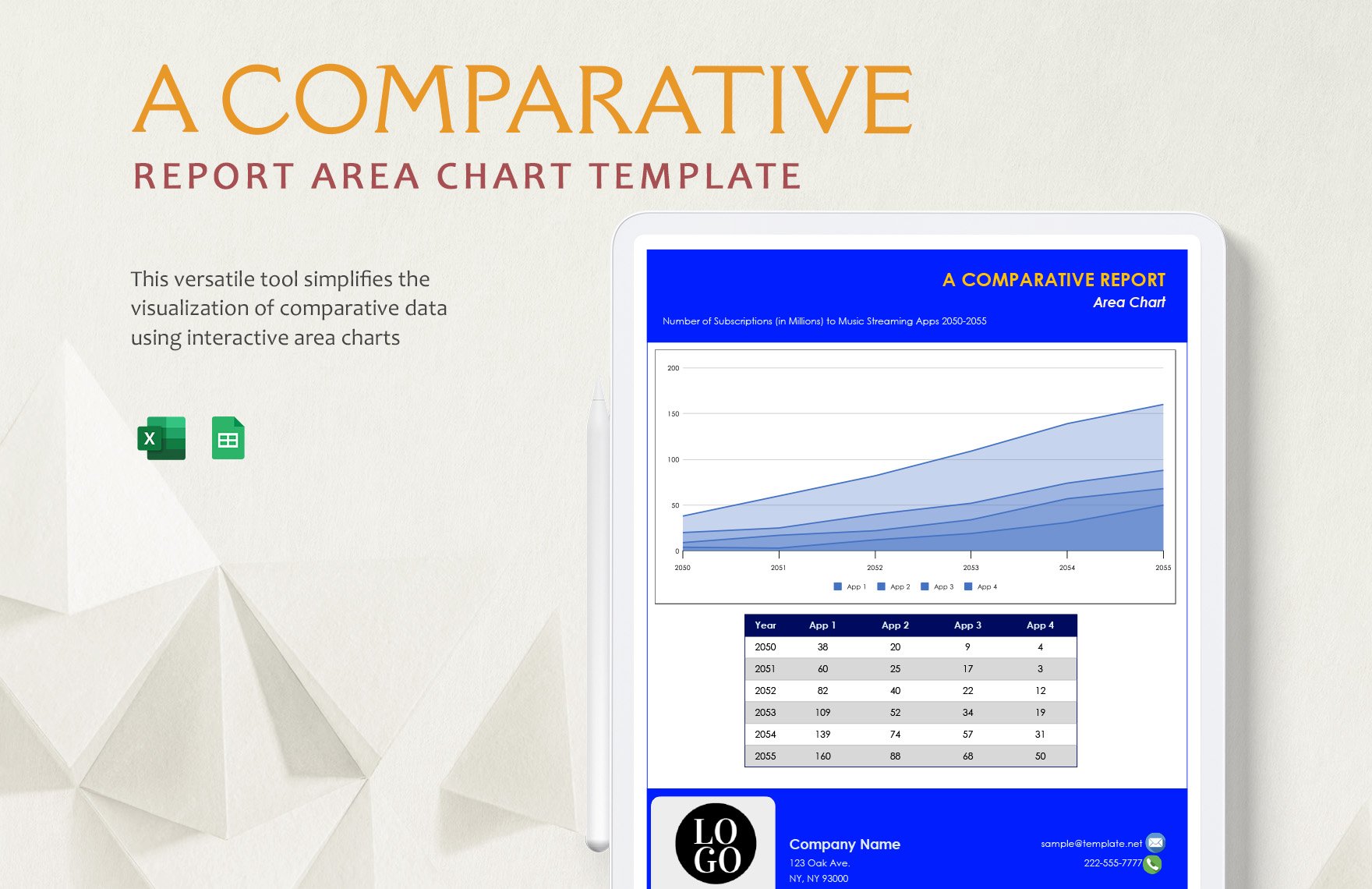 A Comparative Report Area Chart Template in Excel, Google Sheets