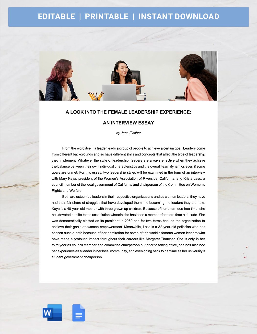 Leadership Interview Essay Template Google Docs, Word, PDF