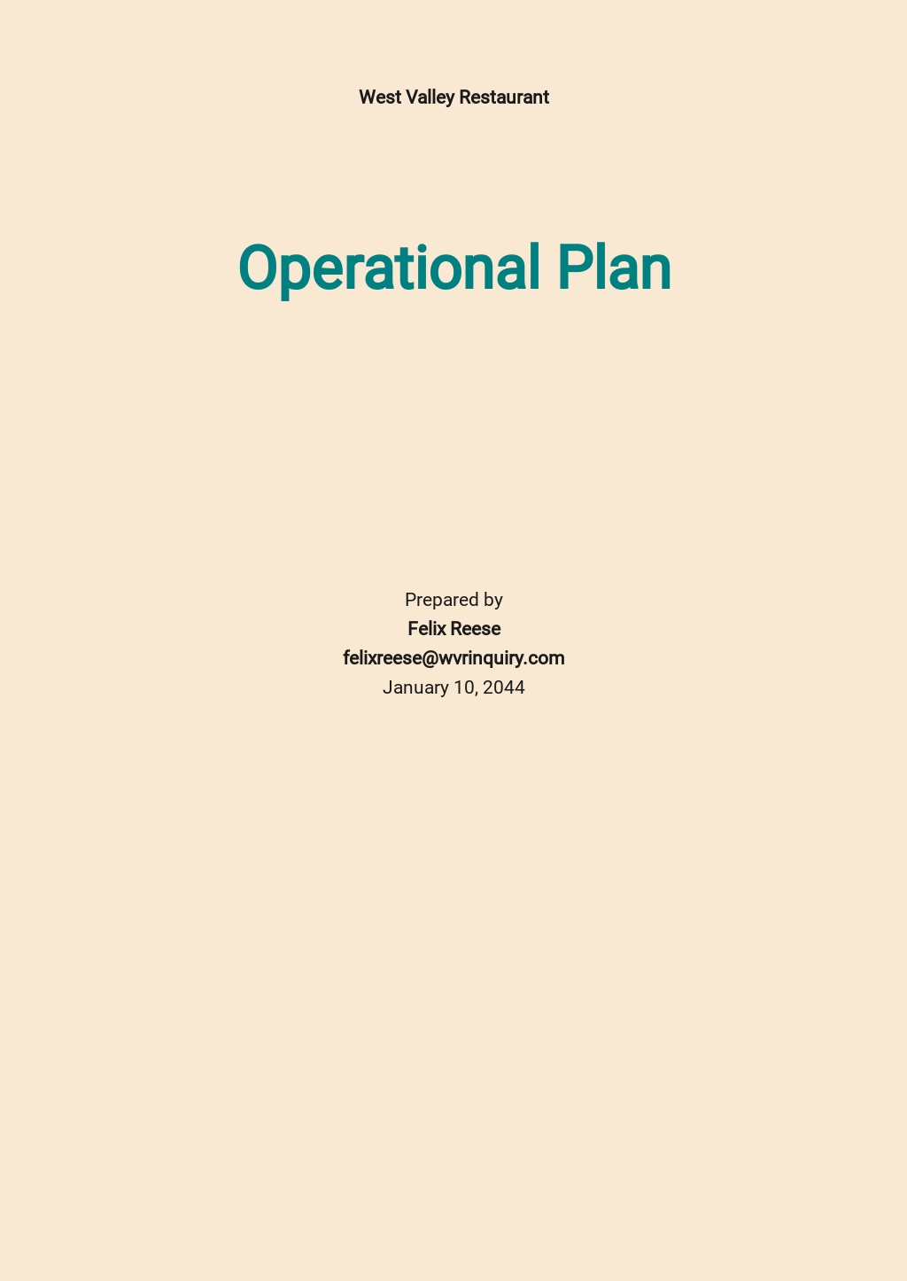 Restaurant Operational Plan Template 