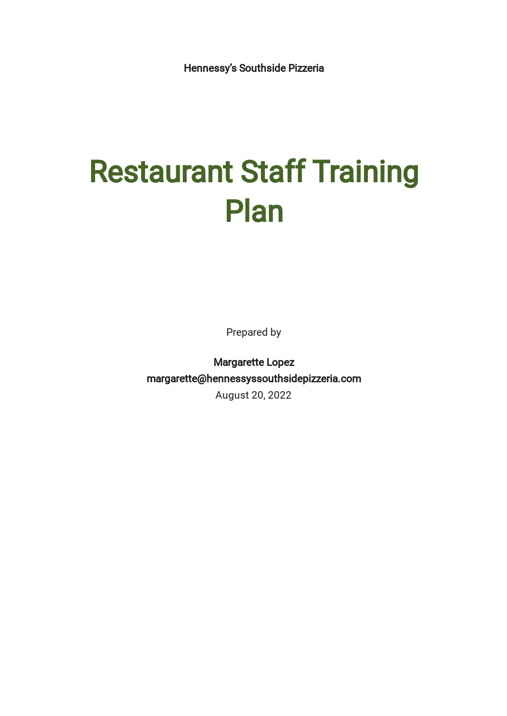 Restaurant Training Plan Template