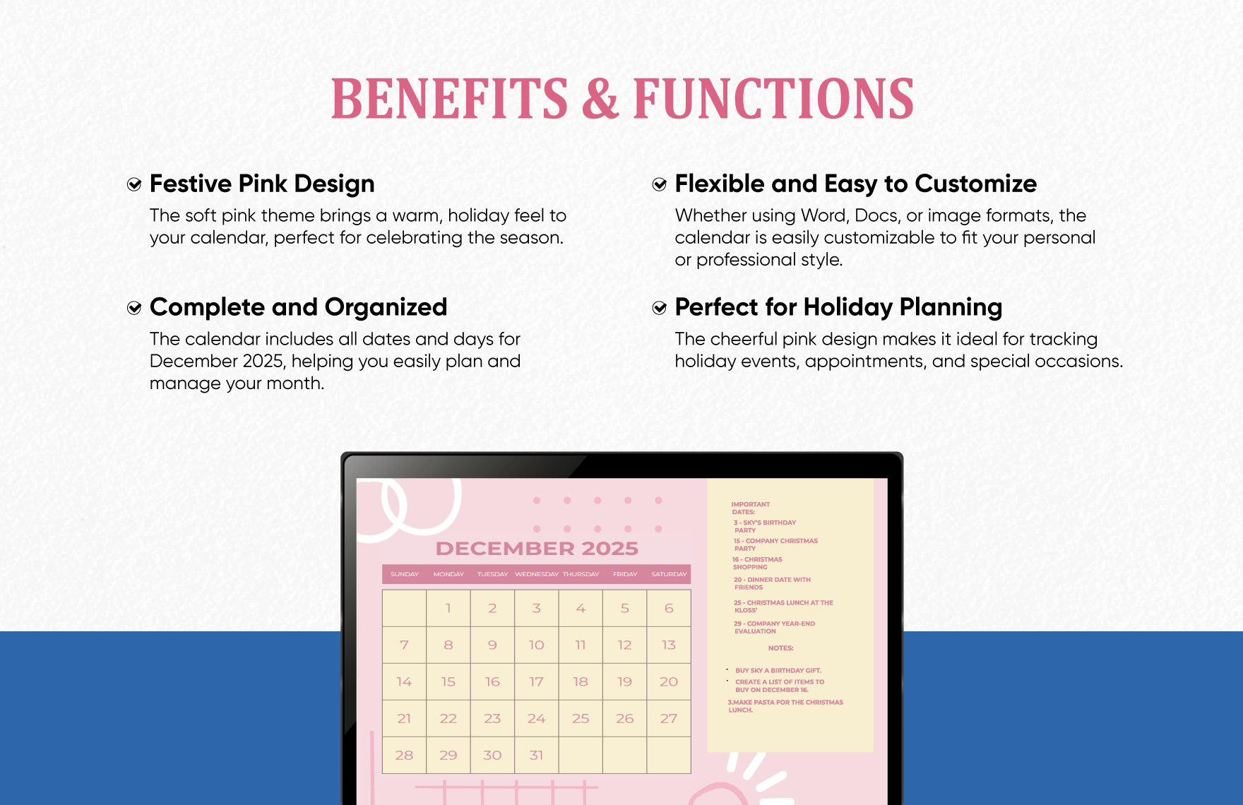 Pink December 2025 Calendar