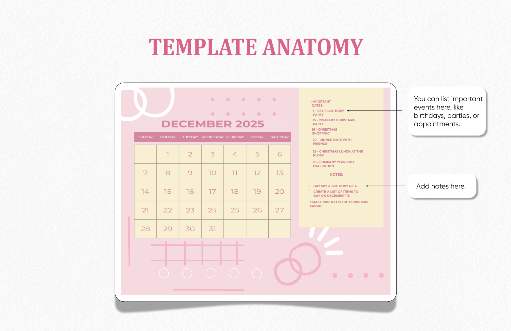 Pink December 2025 Calendar