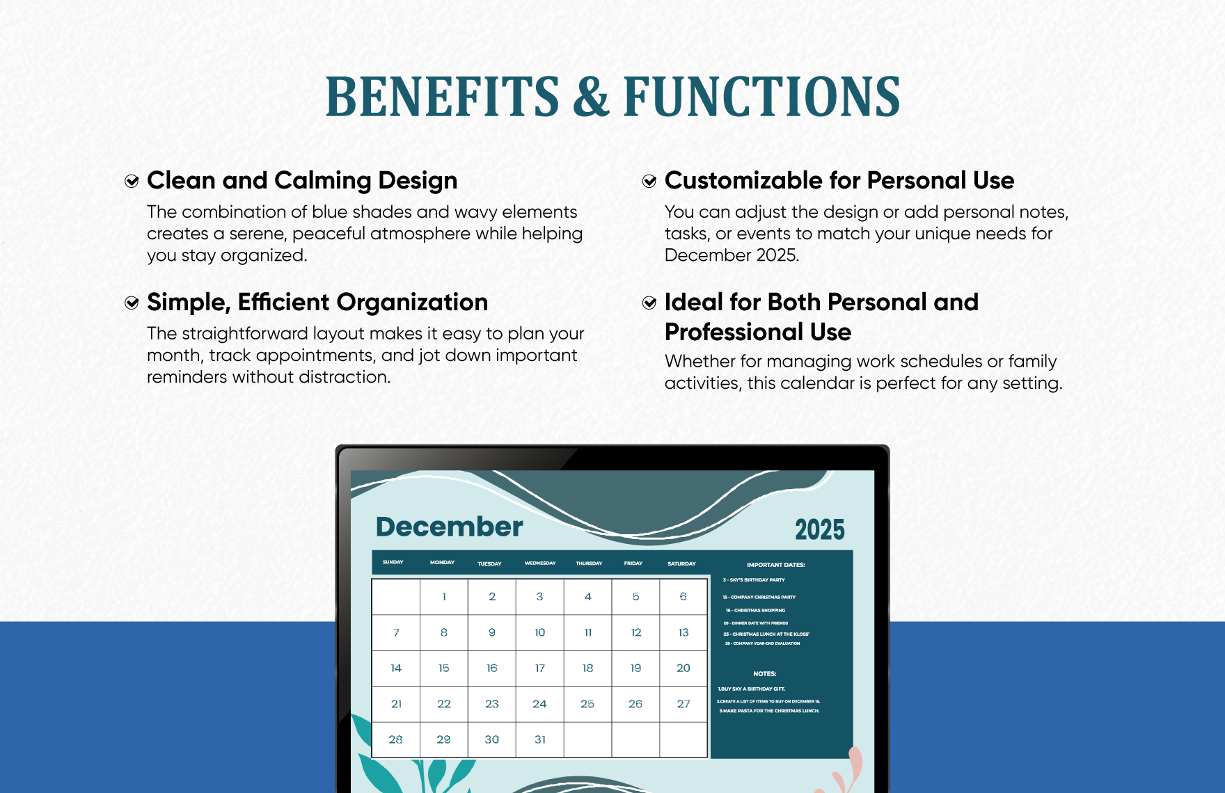 Simple December 2025 Calendar