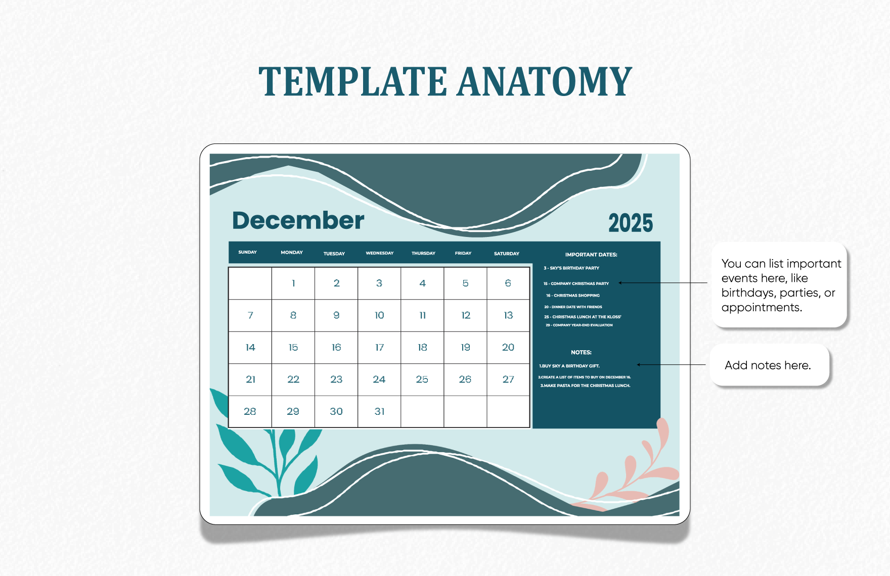 Simple December 2025 Calendar