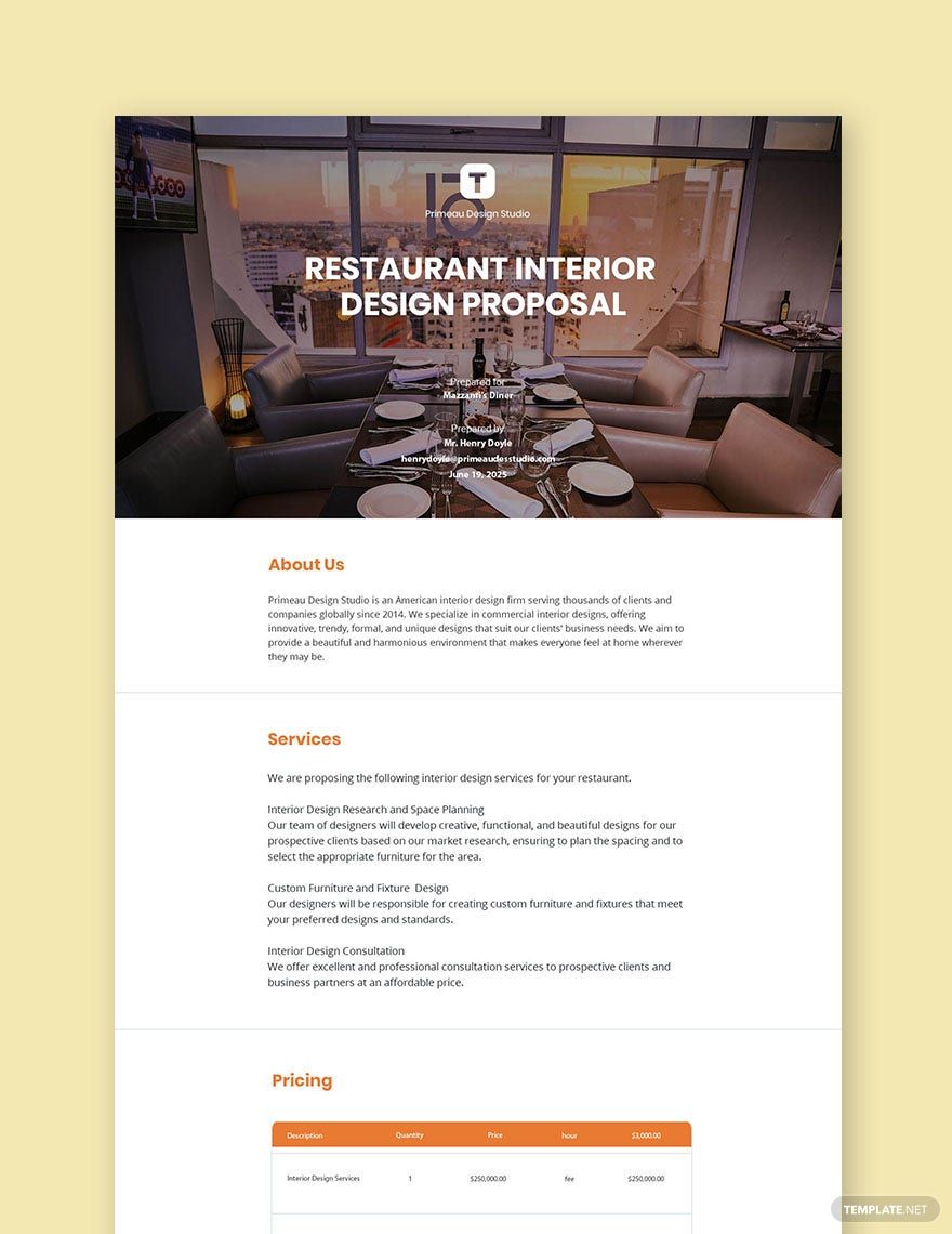 Restaurant Interior Design Proposal Template Google Docs Word Apple 