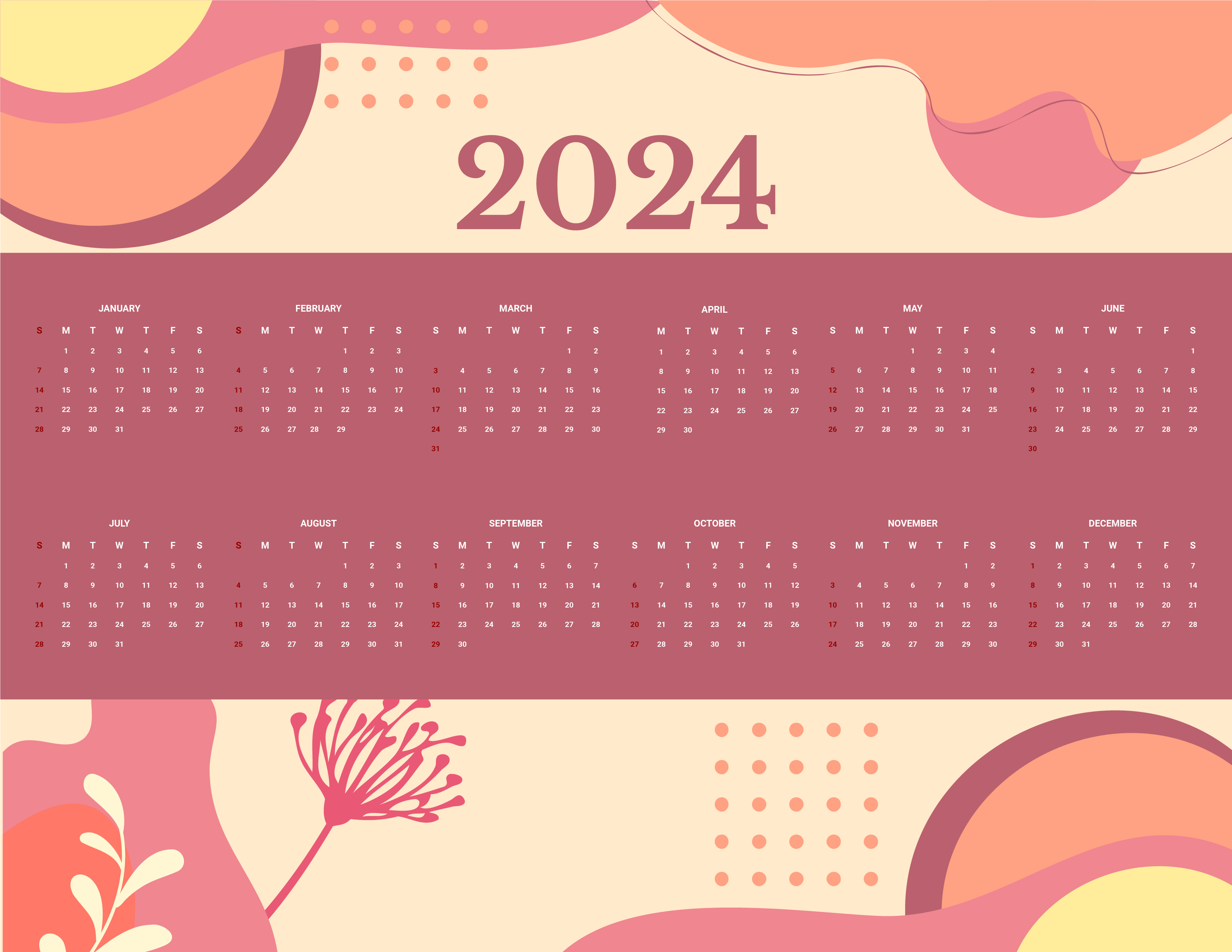 FREE Year 2024 Calendar Template Download in Word, Google Docs, Excel