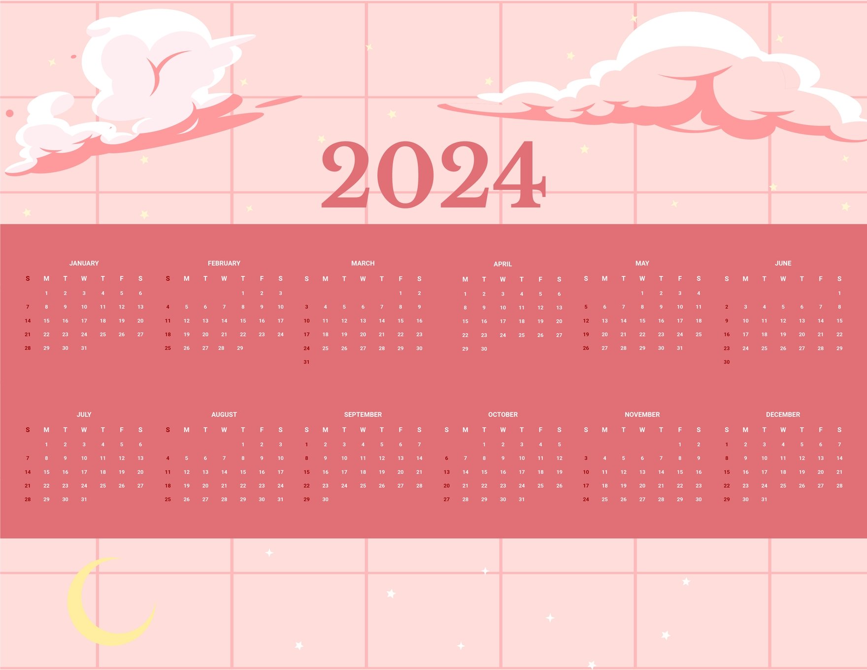 Cute Year 2024 Calendar