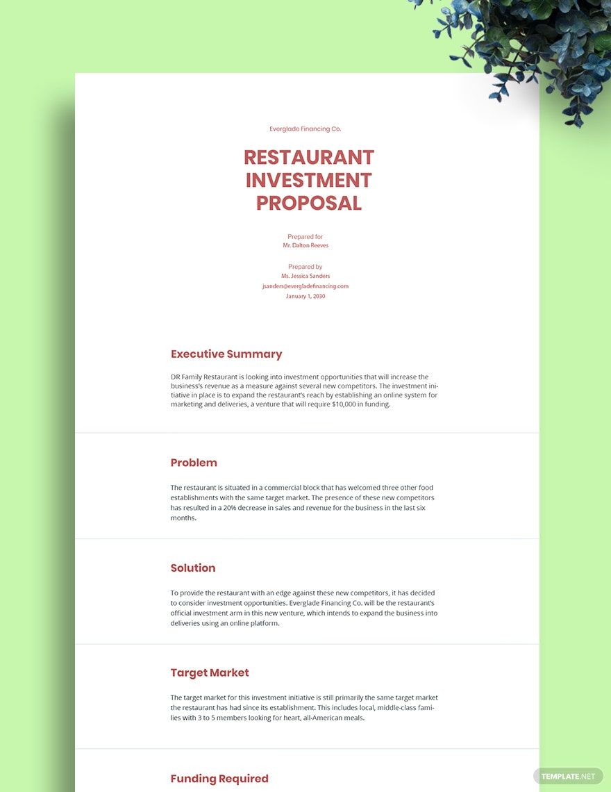 Restaurant Investment Proposal Template