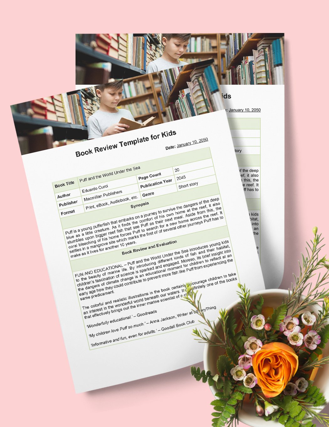 Book Review Template For Kids in Word, Google Docs, Apple Pages