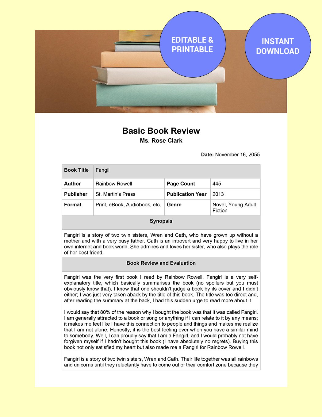 Basic Book Review Template