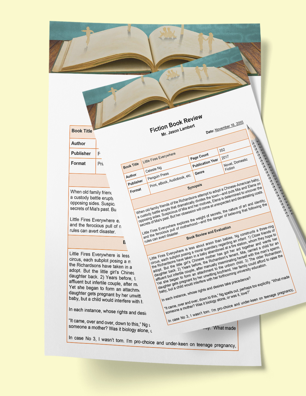 Free Fiction Book Review Template in Word, Google Docs