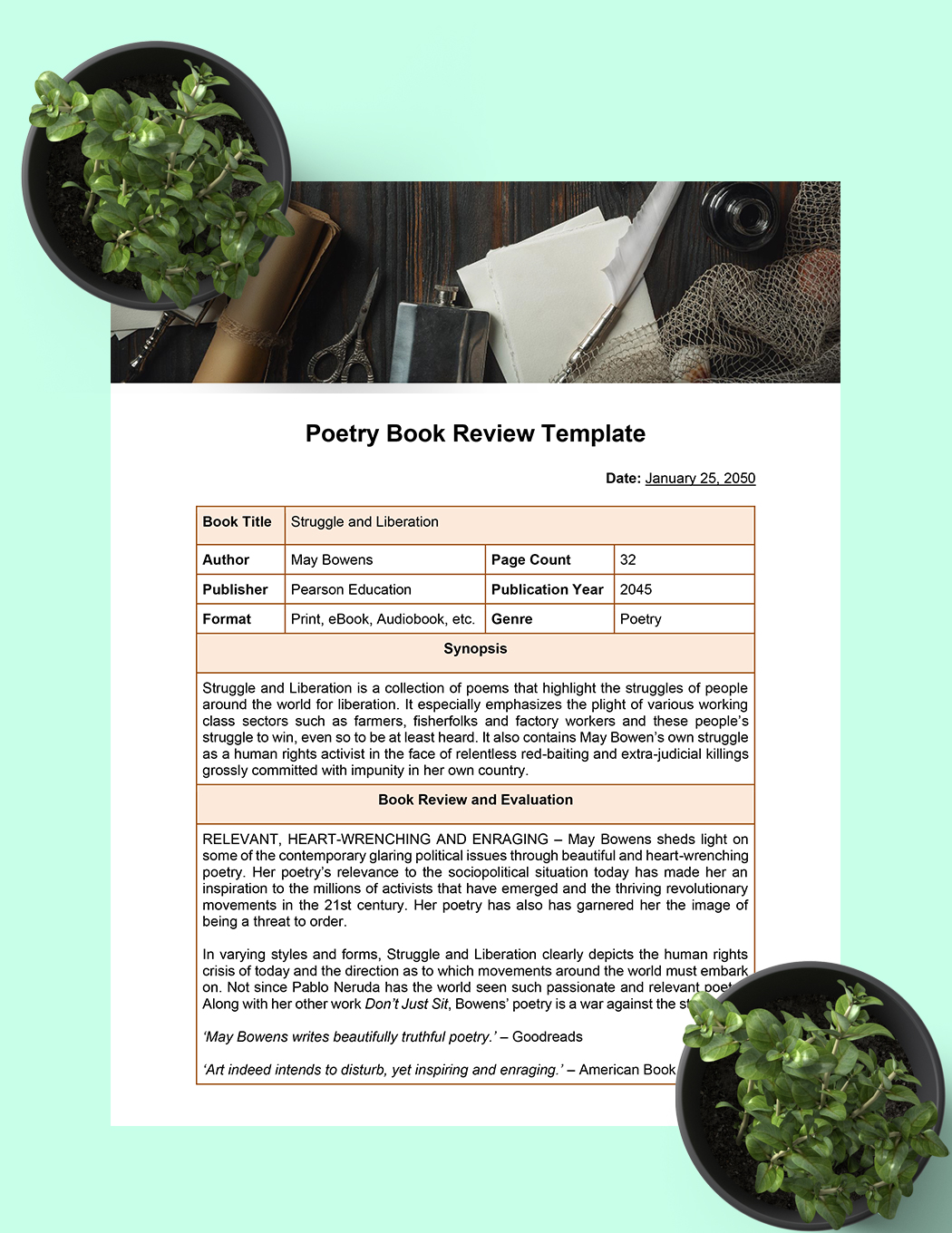 Free Poetry Book Review Template in Word, Google Docs