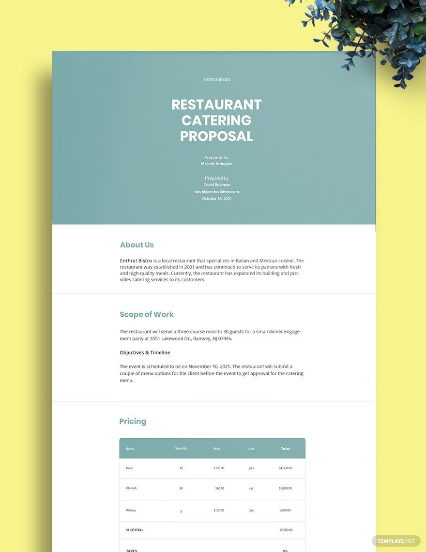 Restaurant Catering Proposal Template