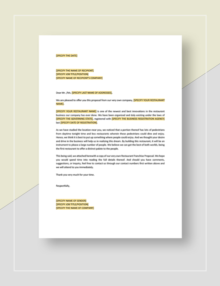 Sample Business Proposal Letter For Franchise Classles Democracy 9016