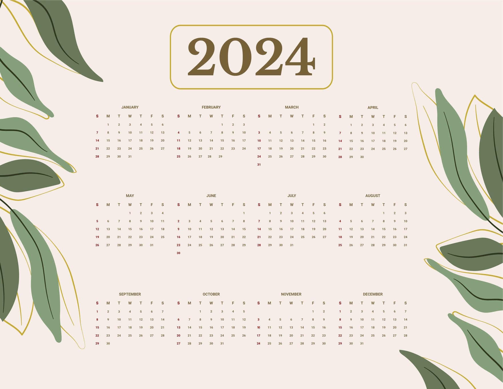 Fancy Year 2024 Calendar