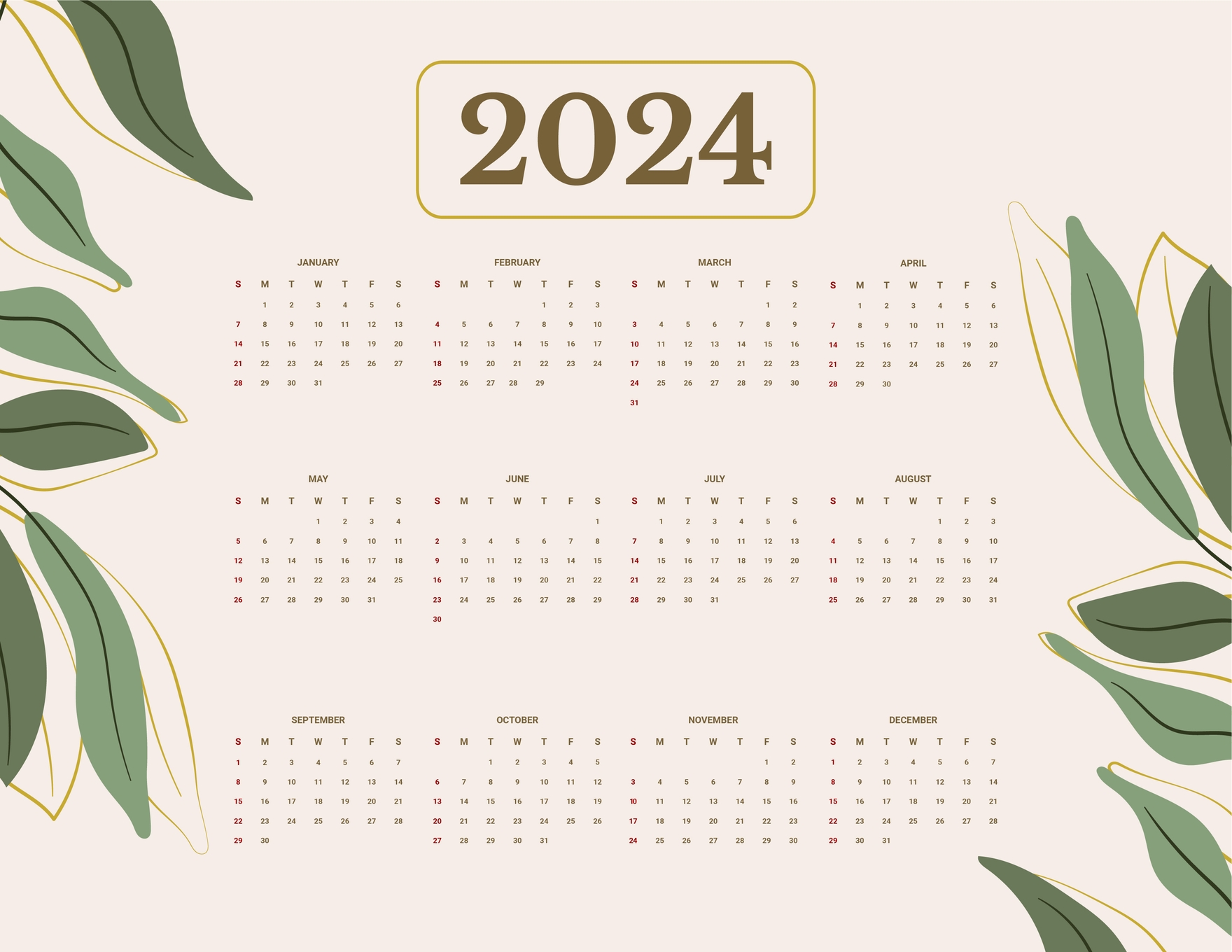 2024 Calendar Template in Word FREE Download