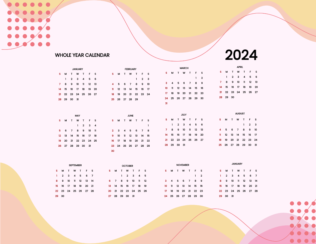 Blank Year 2024 Calendar Template