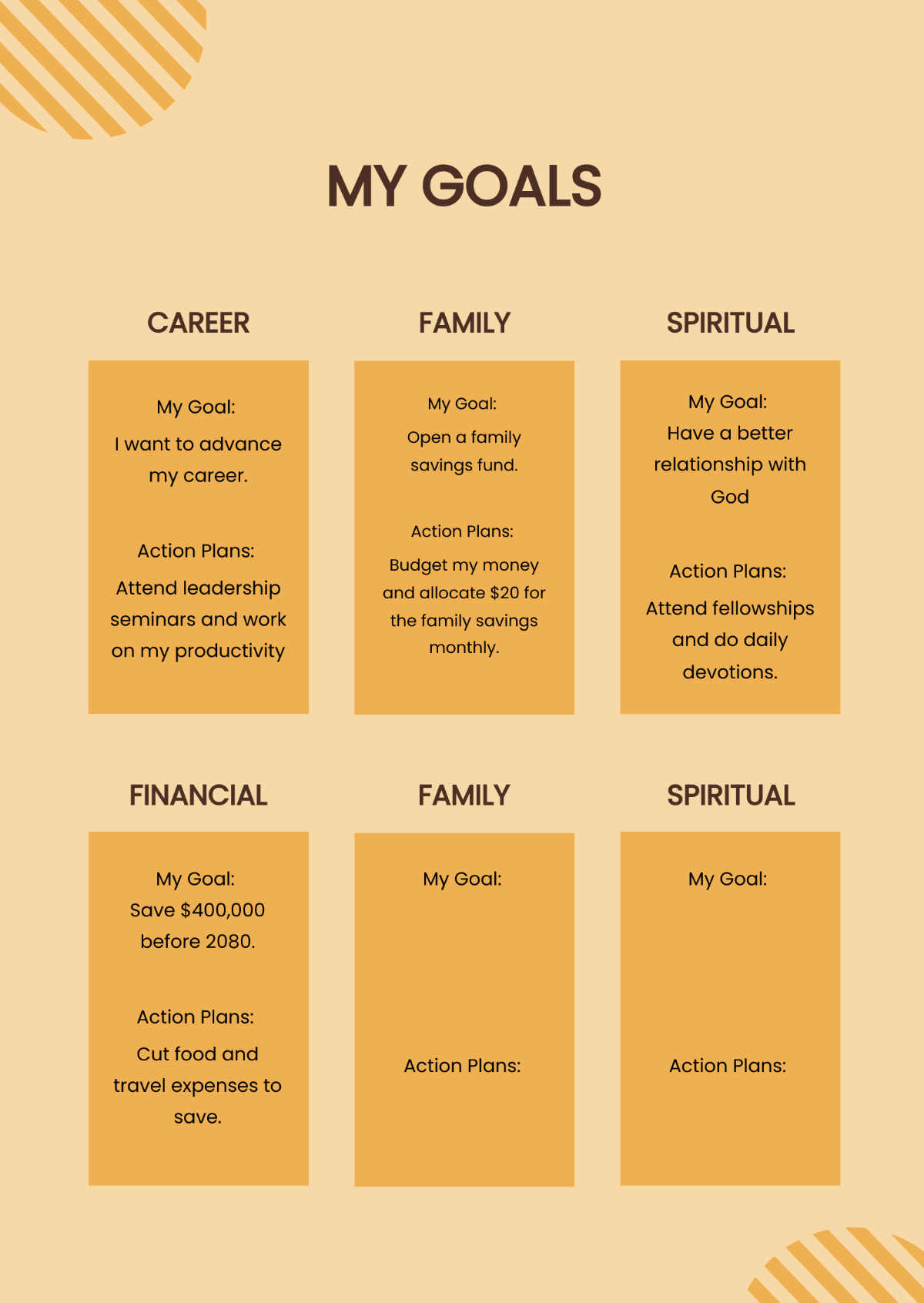 Personal Goals Chart Template