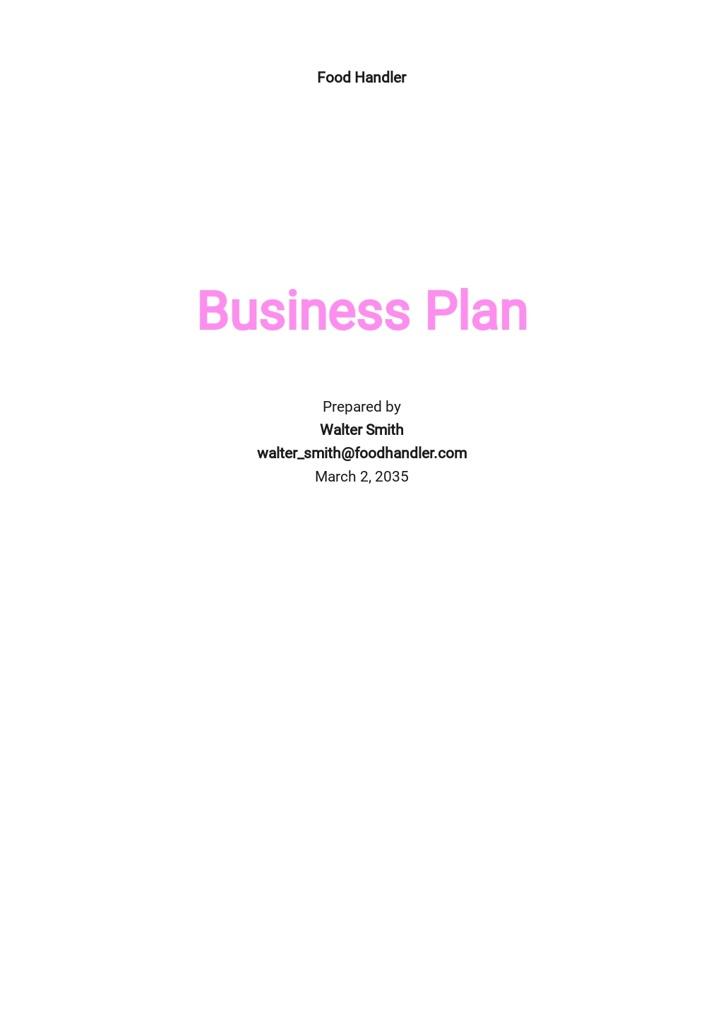 Food Delivery Business Plan Sample Pdf